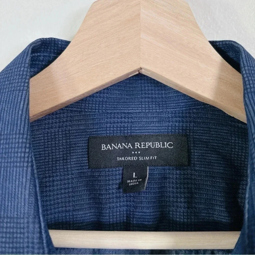 Banana Republic Plaid Denim Chambray Slim Fit Button Shirt